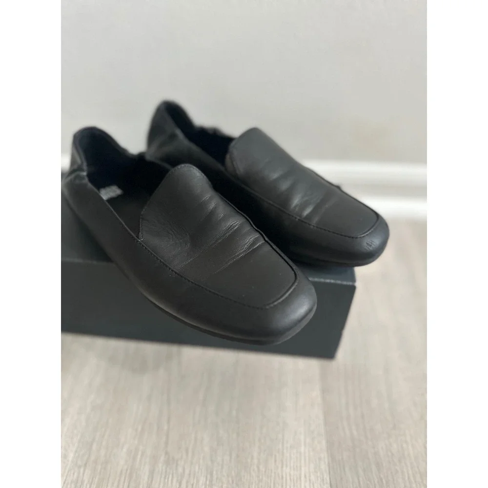 Eileen Fisher Black Nappa Leather Square Toe Loafers‎ Slip On Flats Womens 6.5